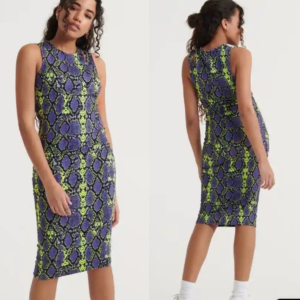 Superdry City Cut Out Sleeveless Snake Print Stretch Bodycon Midi Dress Size 10